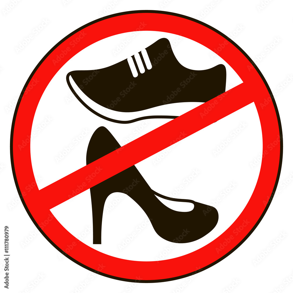 Cuidar Ennegrecer Monetario No shoes sign warning. Prohibited public information icon. Not allowed shoe  symbol. Stop label. shoe in red round isolated on white background. vector  de Stock | Adobe Stock