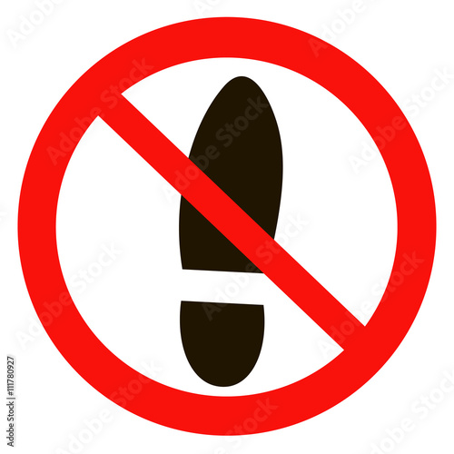 No shoes sign warning. Prohibited public information icon. Not allowed shoe symbol.