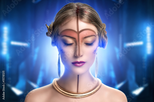 Schilderij op canvas young beautiful girl, model, woman, princess, character, alien