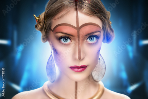 Foto young beautiful girl, model, woman, princess, character, alien