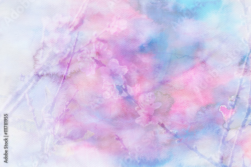 Cherry blossom flowers image mix with painted watercolor on pape