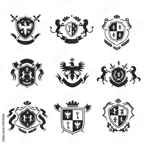 Heraldic coat of arms decorative emblems black set