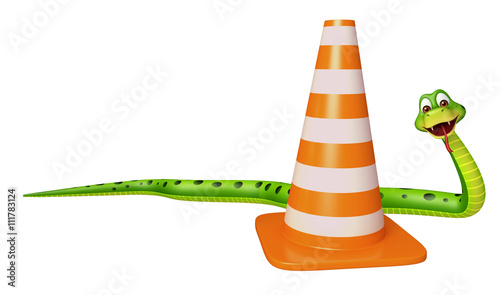 cuteSnake cartoon character with construction cone photo