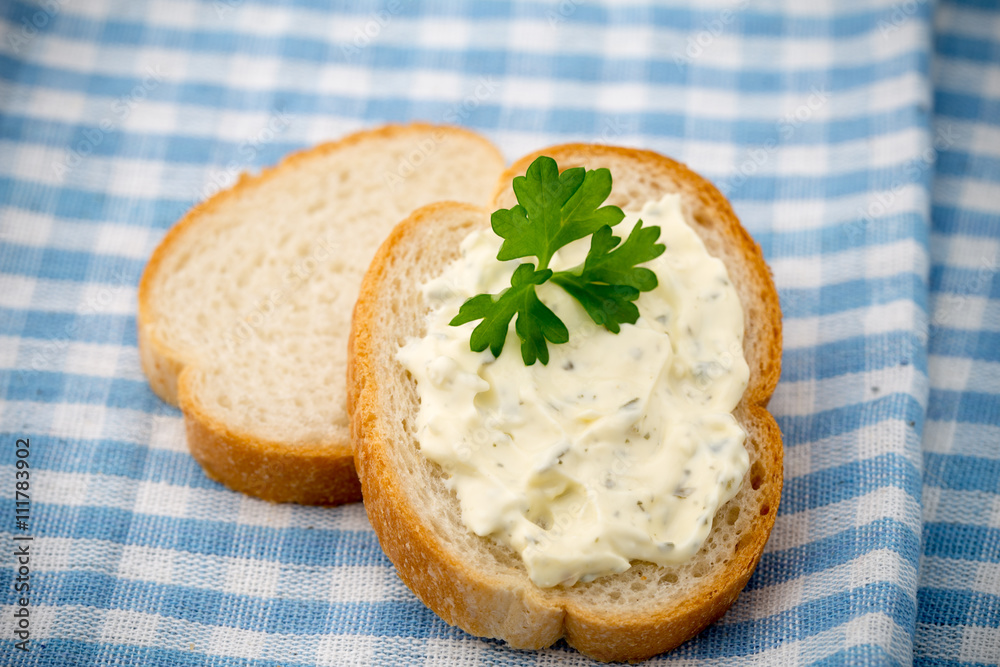 Bread with fresh cream cheese and red caviar on table. Bread with fresh cream cheese and red caviar on table.