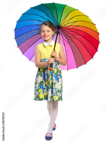Little girl with multicolor umbrella