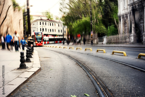 Canvas Print Street with tram