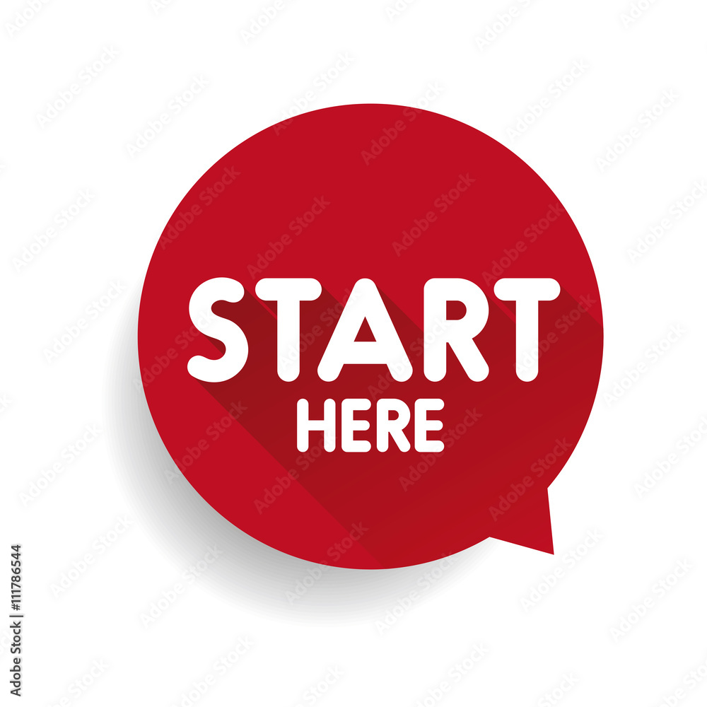 Start here button speech bubble red Start here button speech bubble red