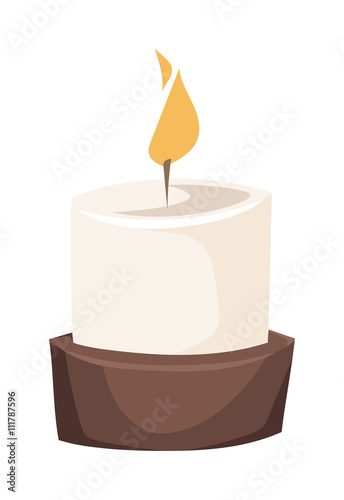 Burning candle in a stand flat vector illustration