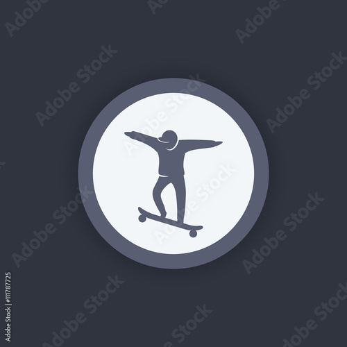 skateboarding icon, boy on skateboard vector pictogram, vector illustration