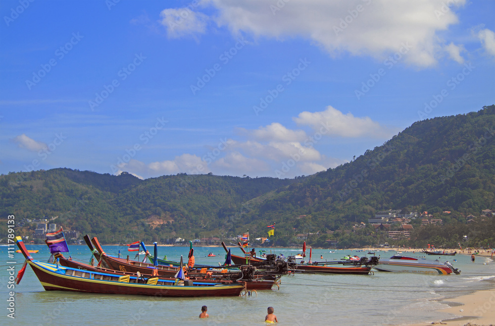 colorful boats on the shore, Patong beach