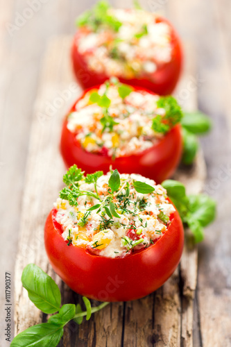 Stuffed tomatoes with cheese and basil