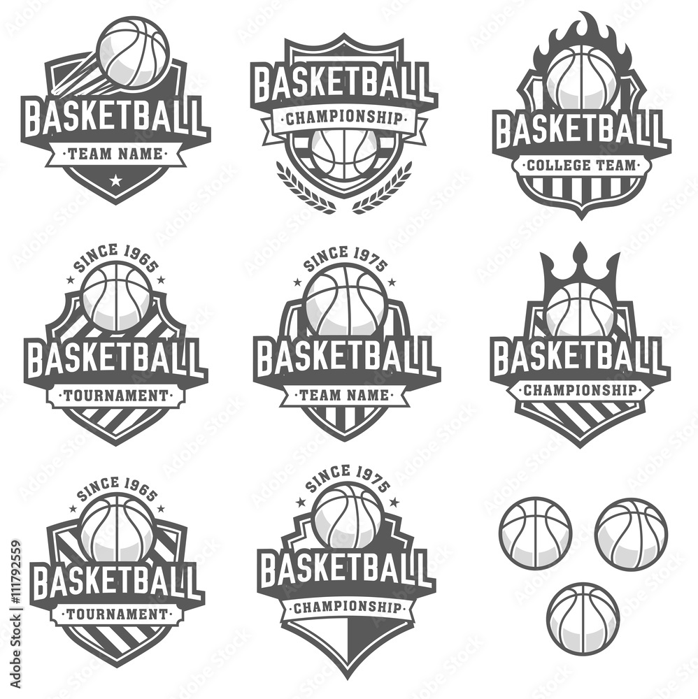 Fototapeta premium greyscale Vector Basketball logos