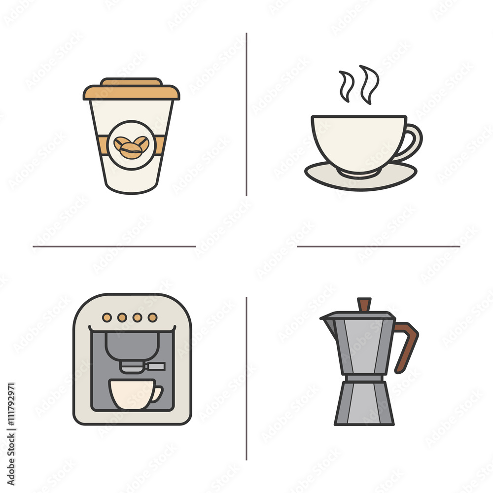 Fototapeta premium Coffee color icons set