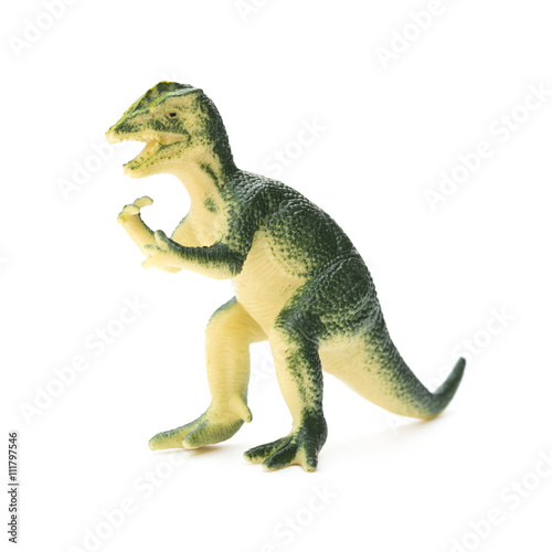 green Dilophosaurus toy on a white background