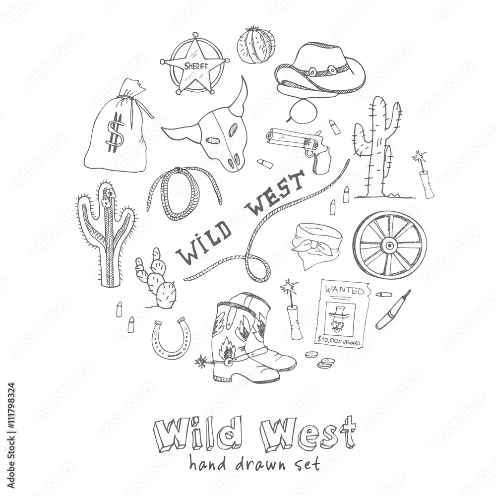 Obraz premium Hand drawn wild west set.