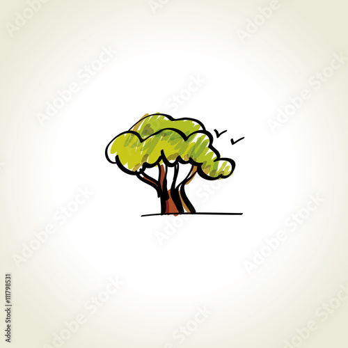 single oak tree vector icon...