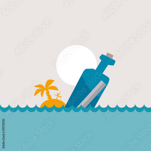 vector illustration of message bottle in the sea