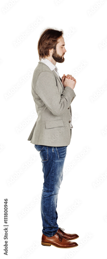 bearded business man praying with hands. human emotion expression bearded business man praying with hands. human emotion expression