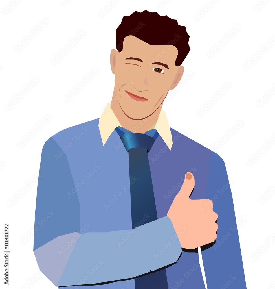 businessman in blue shirt smiling thumbs up wink Stock Vector | Adobe Stock