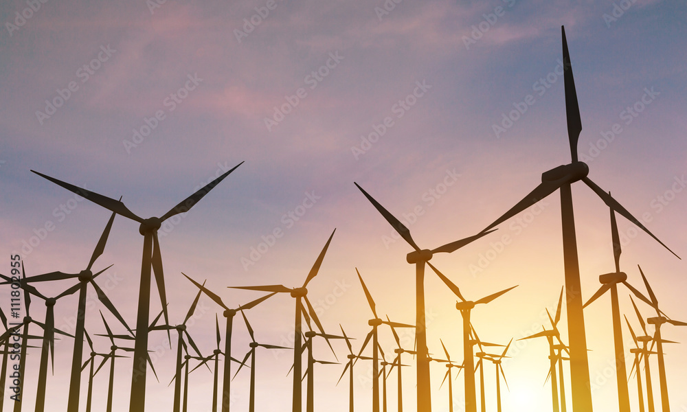 Fototapeta premium Backlit windmills