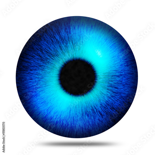 Isolated abstract blue eye pupil against white background illustration
