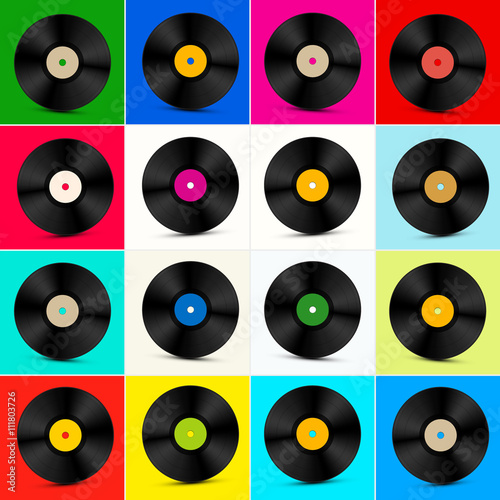 Vinyl Set. Retro Colorful LP Disc. Vinyl Record Illustration.