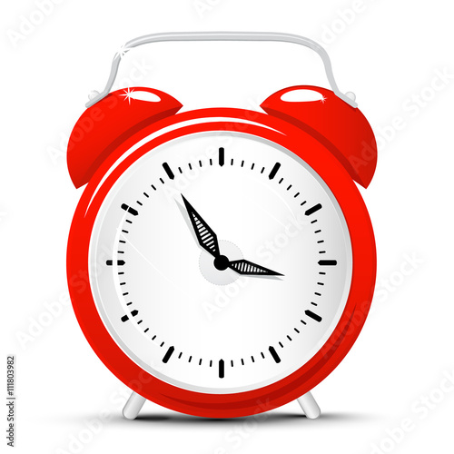 Vector Red Alarm Clock Isolated on White Background. Clock Cartoon.