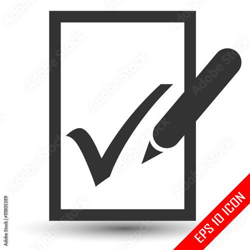 Check list icon. Flat logo of list with approve mark. Vector illustration.
