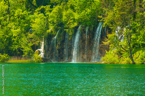Beautiful landscape  clear green water in the Plitvice Lakes National Park in Croatia