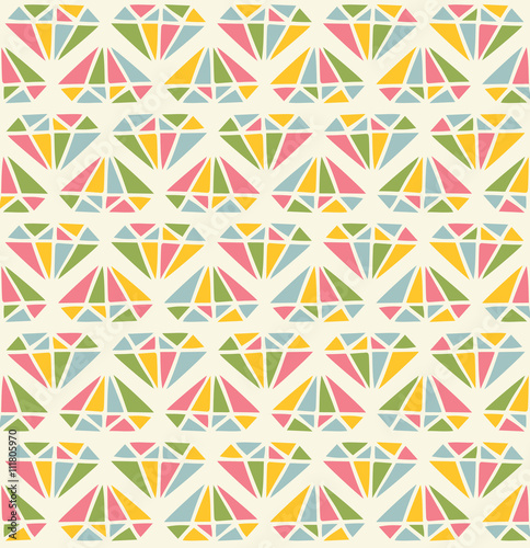 Vector seamless pattern with diamond stones, hand drawn look.