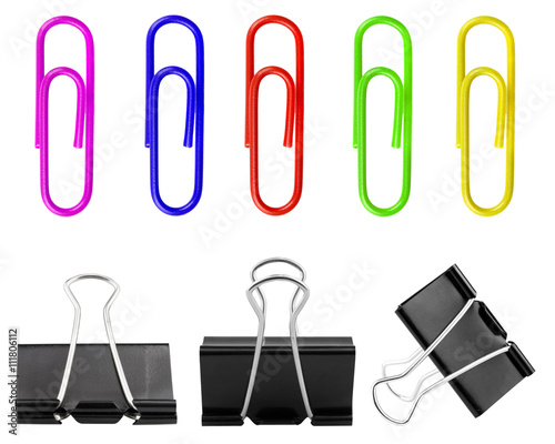 set of paperclips on white background.