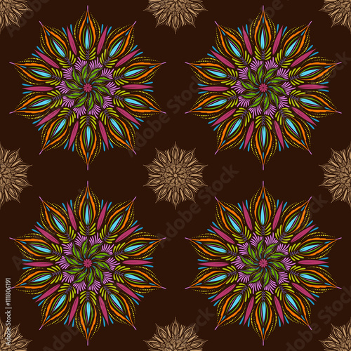 Seamless vector mandala pattern. Vintage decorative elements in boho style. Indian, tibetan, ottoman motifs.