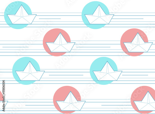 Origami paper boats or ships pattern. Sea theme. Seamless background.