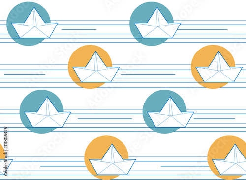 Origami paper boats or ships pattern. Sea theme. Seamless background.