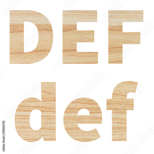 English alphabet with wood texture on white background