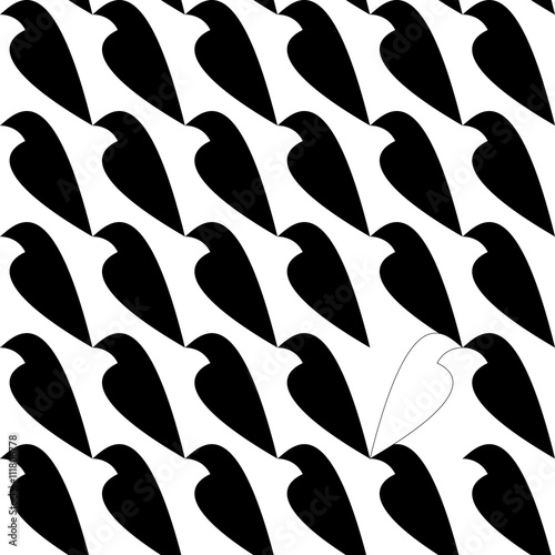 Seamless pattern with white crow among black crows. Dissimilar concept