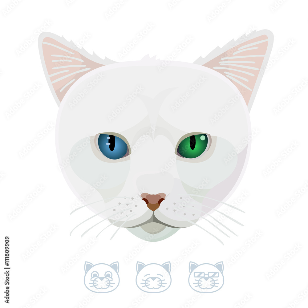 Cartoon cat with different colored eyes. Vector Illustration.