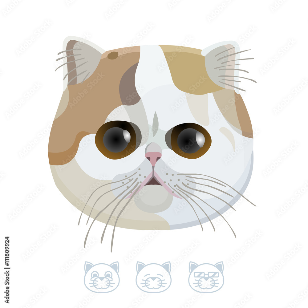 Cute cat with big eyes. Cartoon portrait. Vector Illustration.