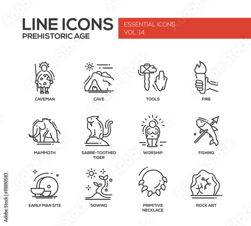 Prehistoric age- line design icons set