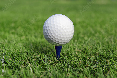 Golf ball and Flagstick of Mancured grass of putting green
