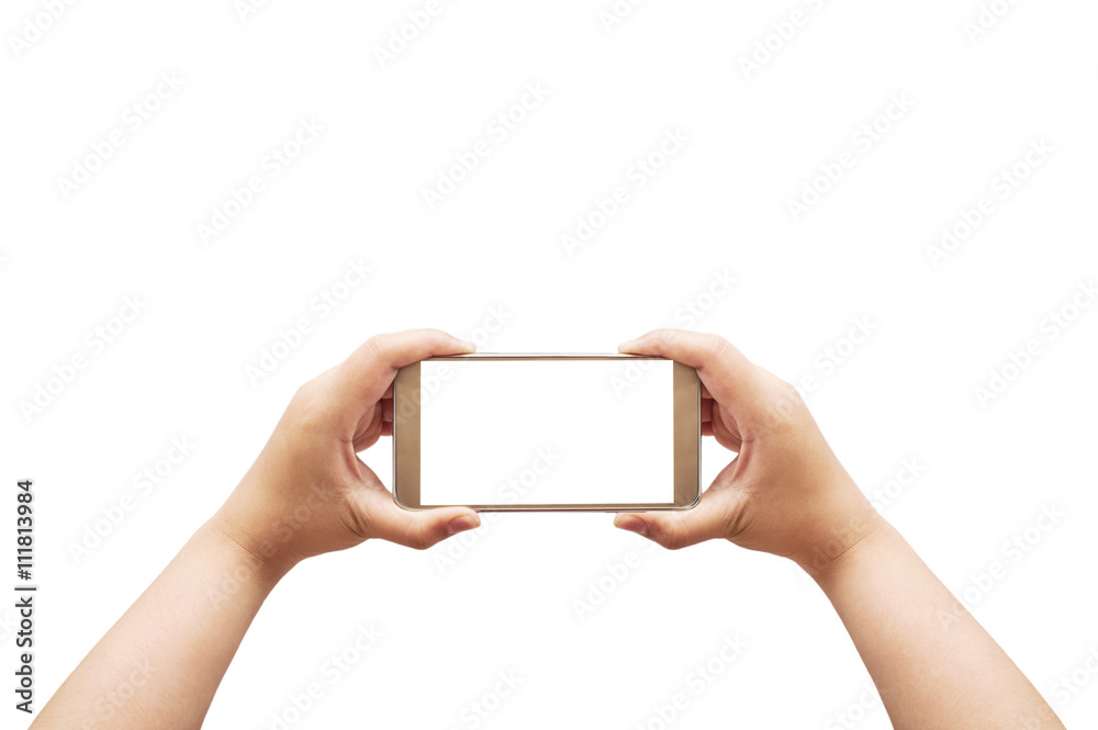 Hand with smart phone white screen, Clipping path Hand with smart phone white screen, Clipping path