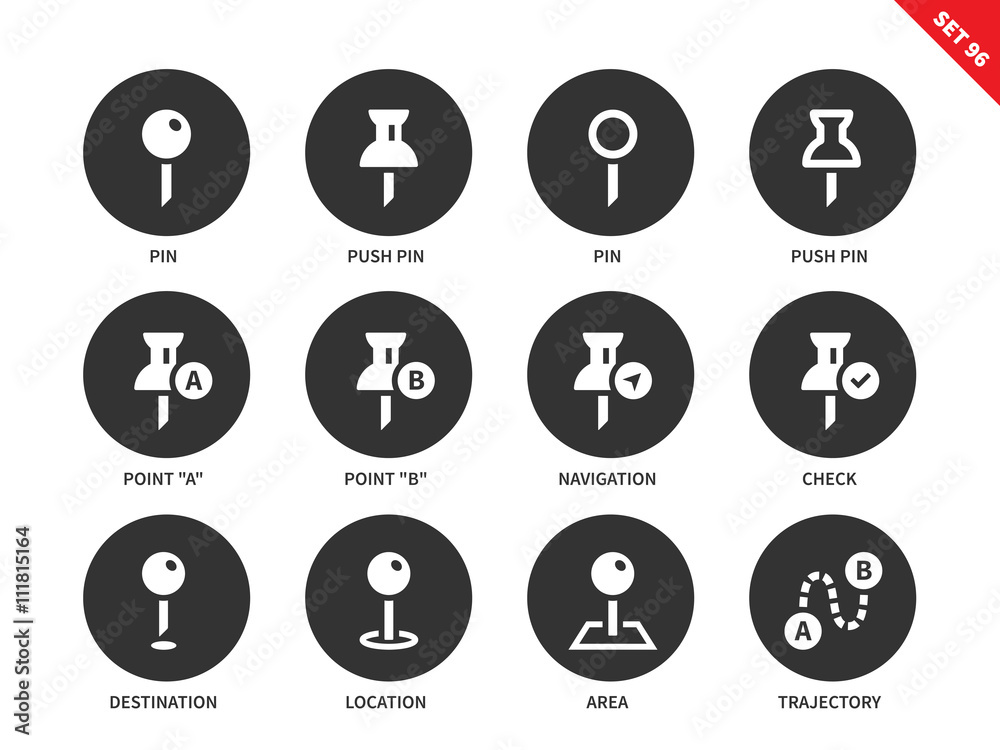 Pin icons on white background Pin icons on white background