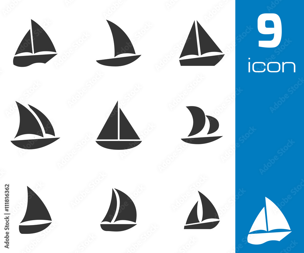 Vector black sailboat icons set Vector black sailboat icons set