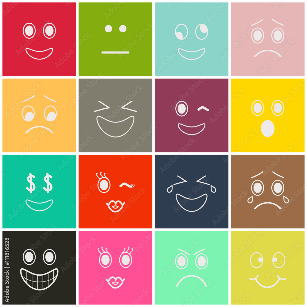 Set of Smiles on Color Background. Emoji icons. EPS10.