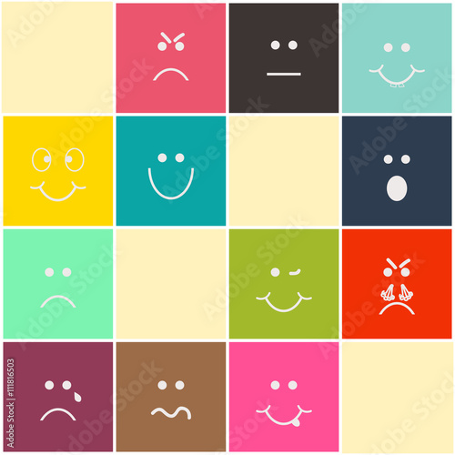 Set of Smiles on Color Background. Emoji icons. EPS10.