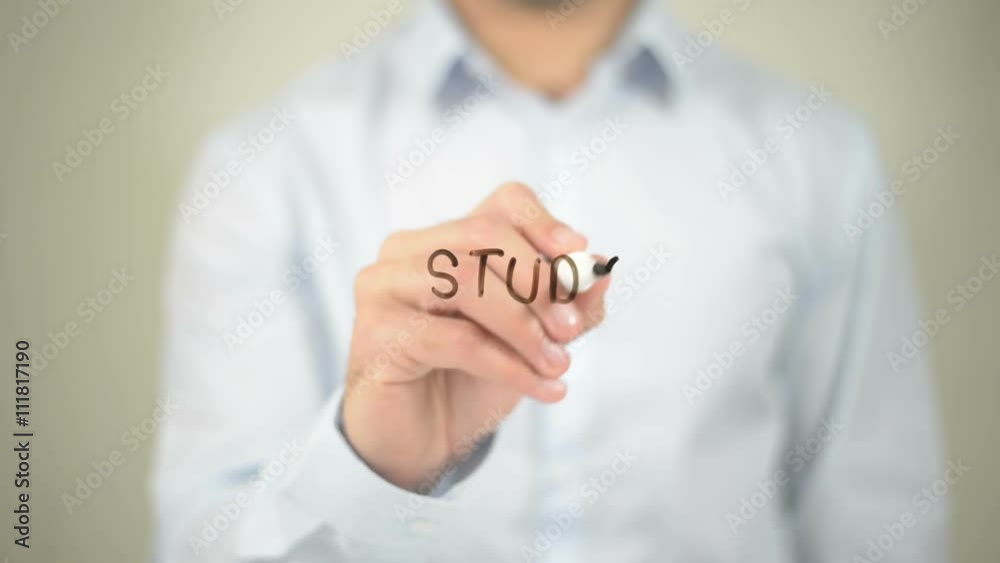 Study Space, man writing on transparent screen Study Space, man writing on transparent screen
