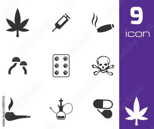 Vector black drugs icons set