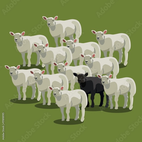 Animal sheep black on green, the black sheep, metaphor vector