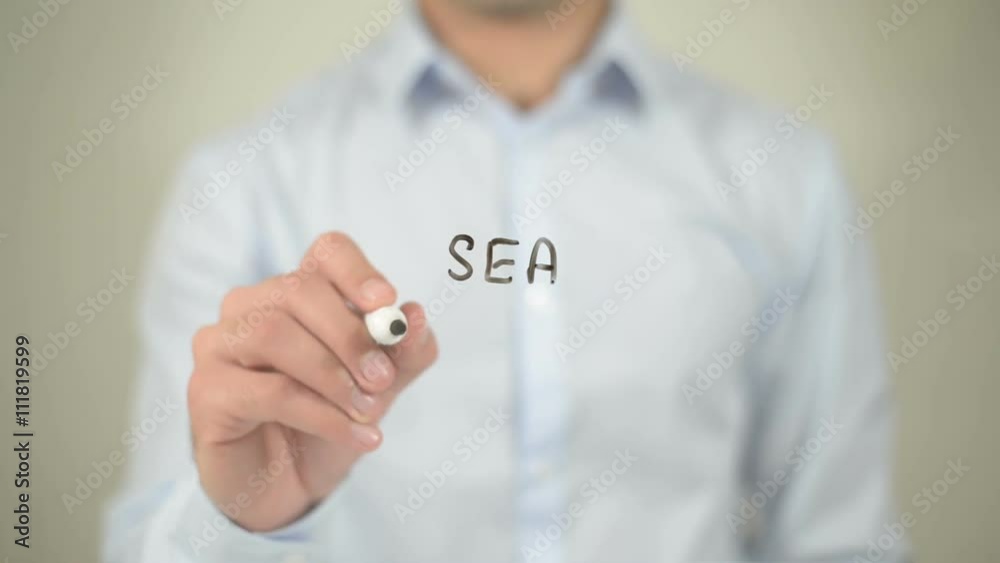 Sea Voyage , man writing on transparent screen Sea Voyage , man writing on transparent screen