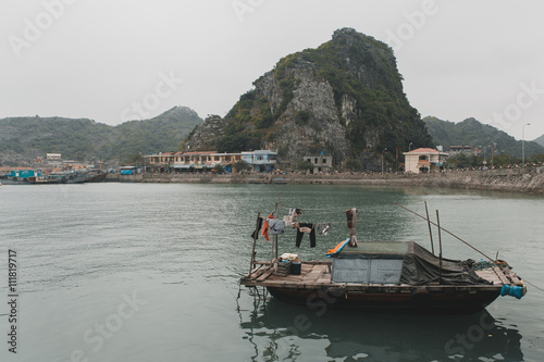 Beautiful scenery Vietnam mountains rock the boat